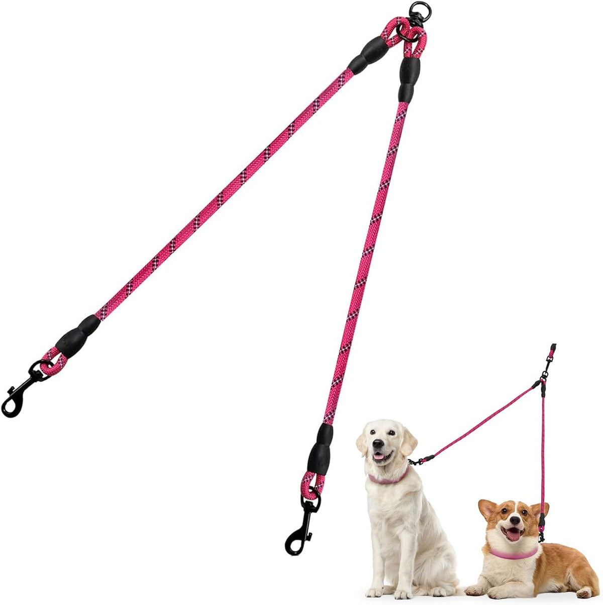 Taglory Double Dog Leash Coupler for Two Dogs - 30 Inch (Pack of 1) / Pink