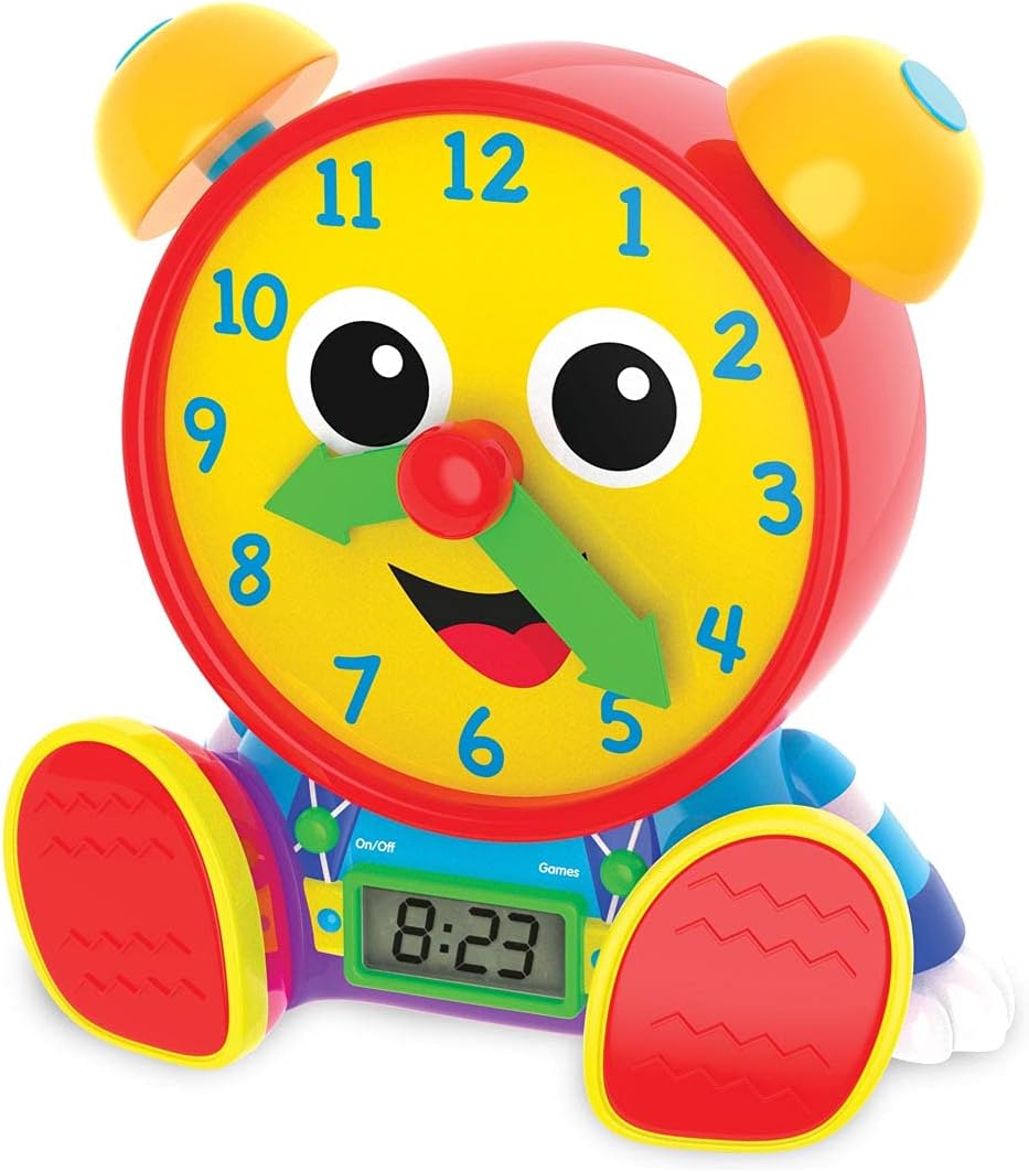 The Learning Journey Telly Jr. teaching time clock with analog face and LCD screen in primary colors