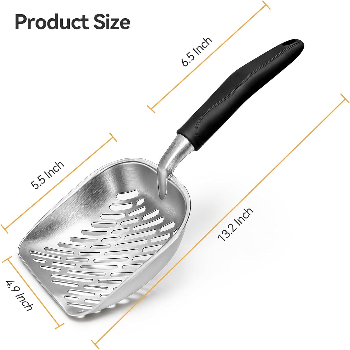 Cat Litter Scoop, Kitty Metal Scooper with Long Handle – Daily Care for Cats - Large / Black - image 2