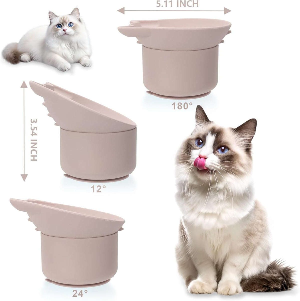 Silicone Cat Slow Feeder, Elevated Slow Feeder Bowl Tilt Design - Pink - image 2