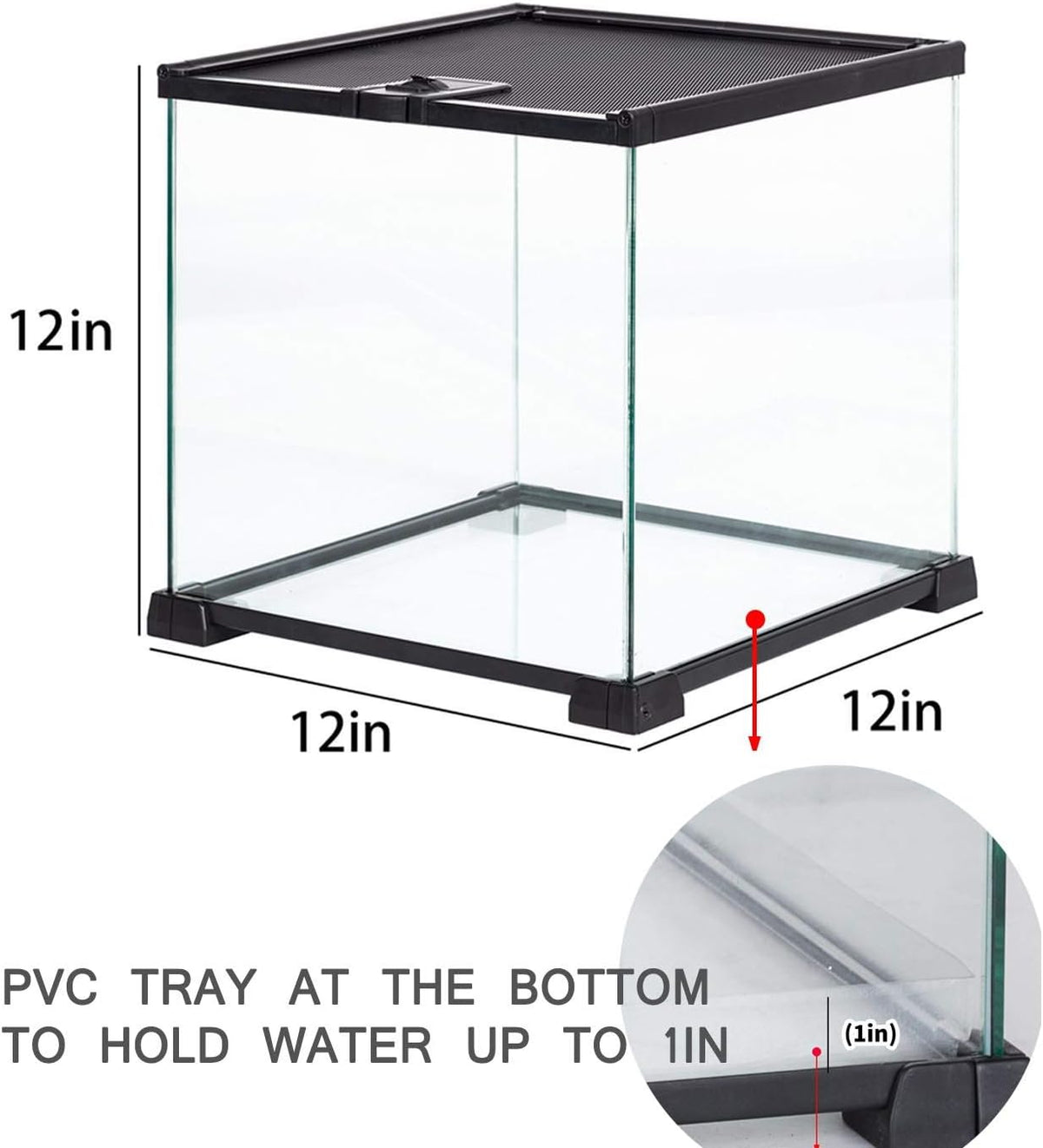 REPTIZOO Small Glass Tank 8 Gallon - 12"W X 12"D X 12"H (8 Gallon) - image 2