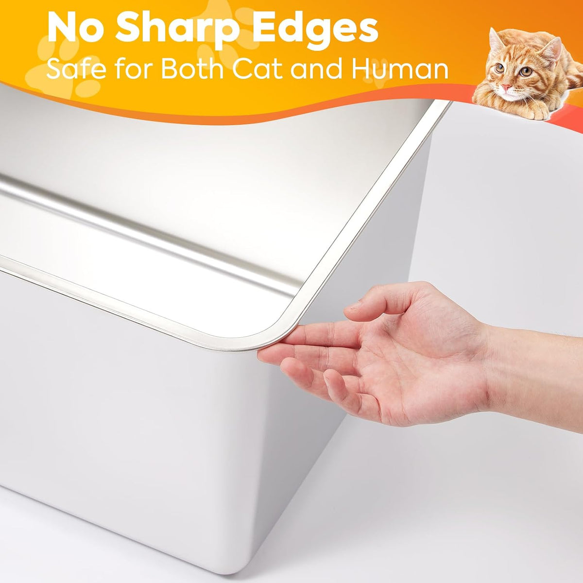 Yangbaga XXL High Sided Stainless Steel Litter Box for Cats – Daily Care for Cats - image 4
