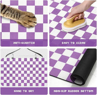 Dog Food Mats for Floors Waterproof - Plaid Purple / 24"L x 16"W - image 2