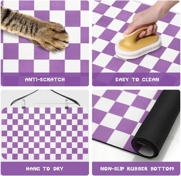 Dog Food Mats for Floors Waterproof - Plaid Purple / 24"L x 16"W - image 2