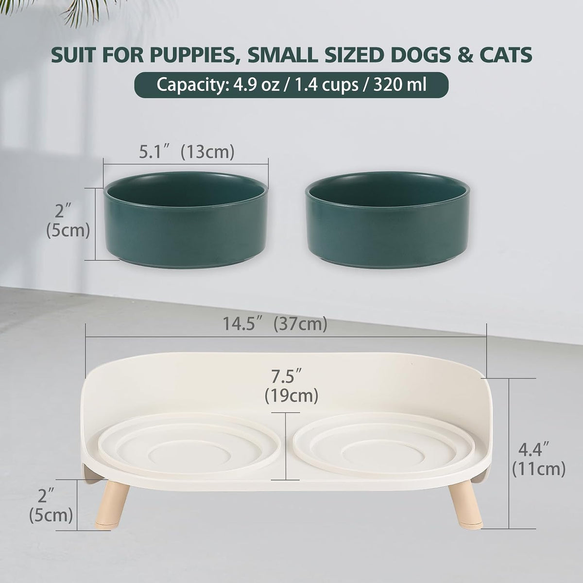 Elevated Ceramic Dog Bowl Set - Green / Small - image 2