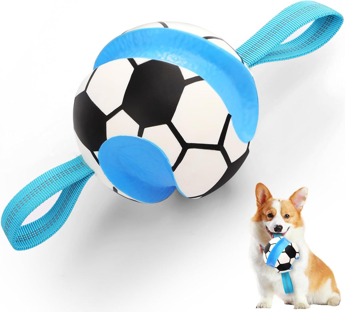 5 Pack No Stuffing Squeaky Dog Toys for Large Dogs - Blue White / Soccer