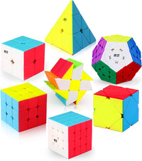 Speed Cube Set, ROXENDA 2x2 3x3 4x4 Megaminx Pyramid Puzzle Cube[5 Pack] – Fun for Kids & Family - 7 Pack Stickerless