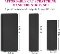 Cat Nail File Scratching Strips - 6 Pcs Cat Scratcher Liner for Litter Box, 3 Pairs Peel Stick Cat Strips in Different Sizes - Recommended for Litter Box Use (Black)