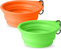 Dog Bowl Pet Travel Collapsible Bowls 2 Pack - Orange + Green