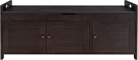 Shoe Storage Bench with 3 Shutter-Shaped Doors, Pine Wood Shoe Bench with Removable Cushion and Hidden Storage Space for Living Room, Entryway 43.5" L x 16" W x 18" H Espresso