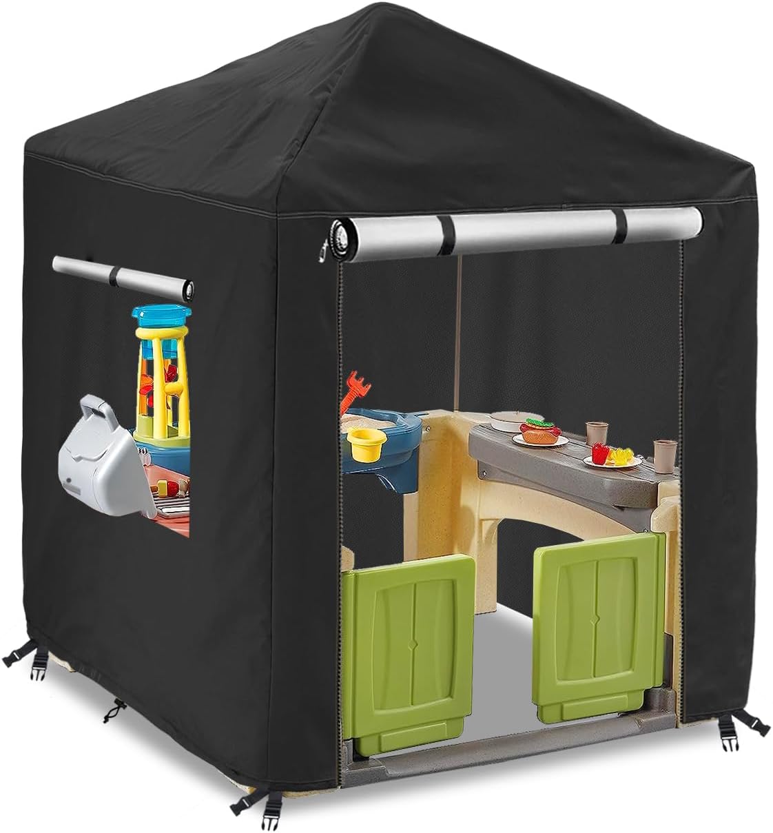 Hadisi black 600D waterproof outdoor kids playhouse cover with zippered front door - view 5