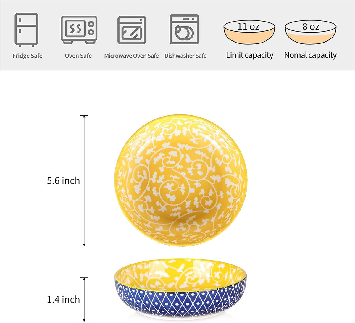 Selamica Ceramic Cat Bowls Set of 6 - 5.6 Inch, Set of 4 / Assorted Colors - image 2