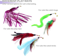 Cat Toy Wand, Interactive Feather Teaser Cat Toys Set, Retractable Cat Fishing Rod with 5pcs Refills (Purple)
