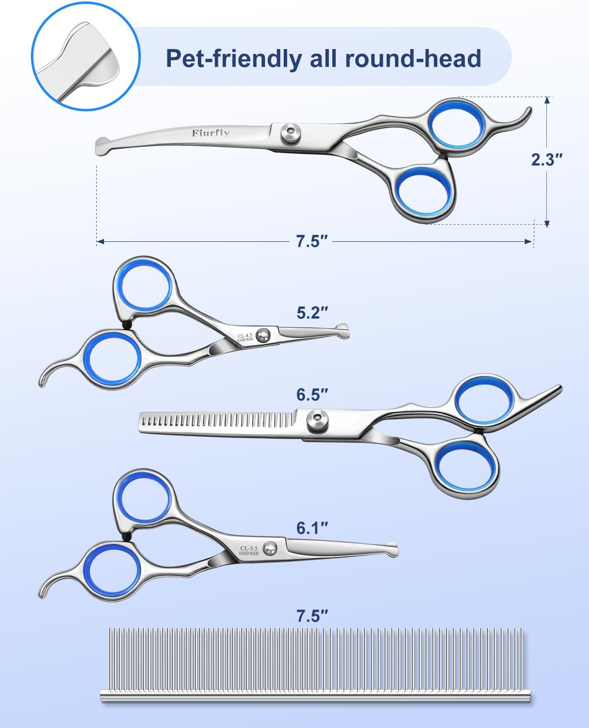 6-in-1 Dog Grooming Scissors - Blue 6 in 1 - image 2