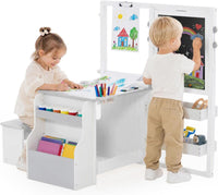 INFANS 3 in 1 kids art table and chair set with double-sided easel and paper roll