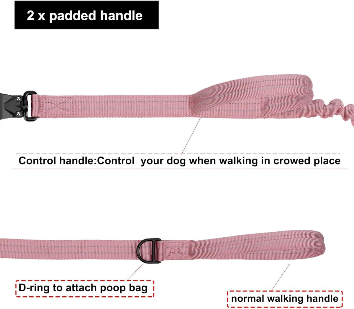 Tactical Dog Leash with Quick-Release Metal Clasp - 6 FT / Pink - image 4