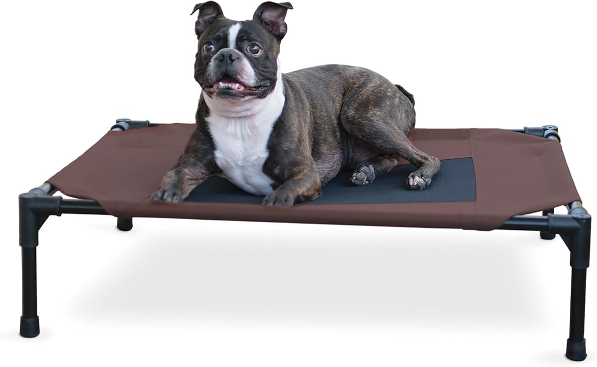 K&H Outdoor Elevated Dog Bed for Small & Medium Pets, Tan - Chocolate/Black Mesh / Medium 32"L x 25"W
