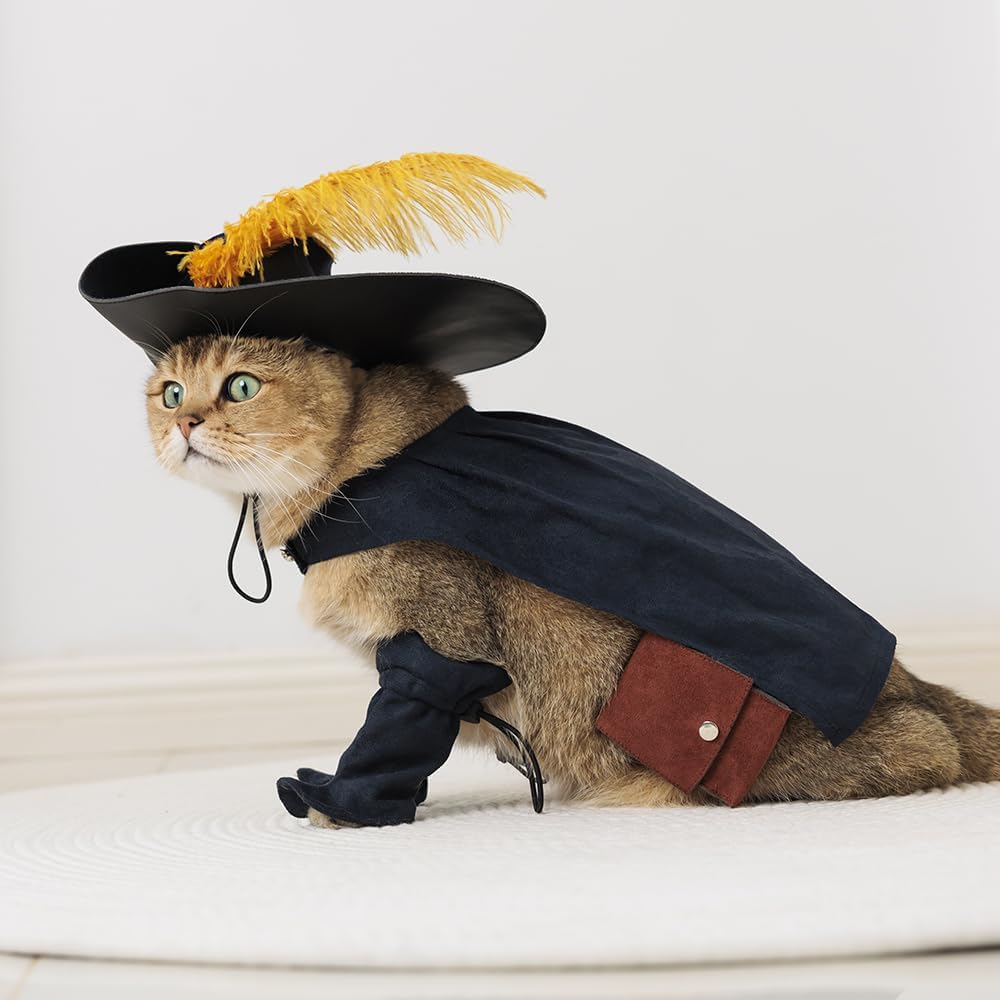 Pet Cat Dog Costume Cosplay Halloween Kitten Puppy Clothes Cloak Hat - Medium / Black - image 4