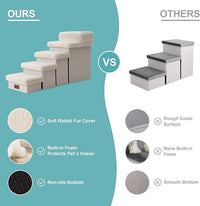 Dog Stair for Small Dogs with Storage, 21" H Foldable Pet Step with Soft Cover, Older Cat Ramp for High Bed or Car, Lightweight, Comfort, 39.7x13x21.2 inch, 5 Tiers, Beige