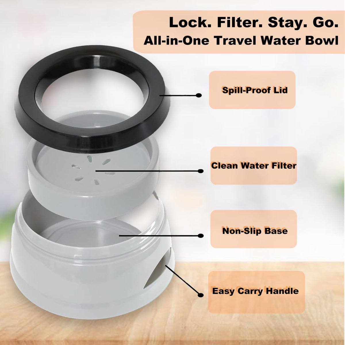 Dog Water Bowl, No Spill Water Bowl for Dogs and Cats - grey - image 4