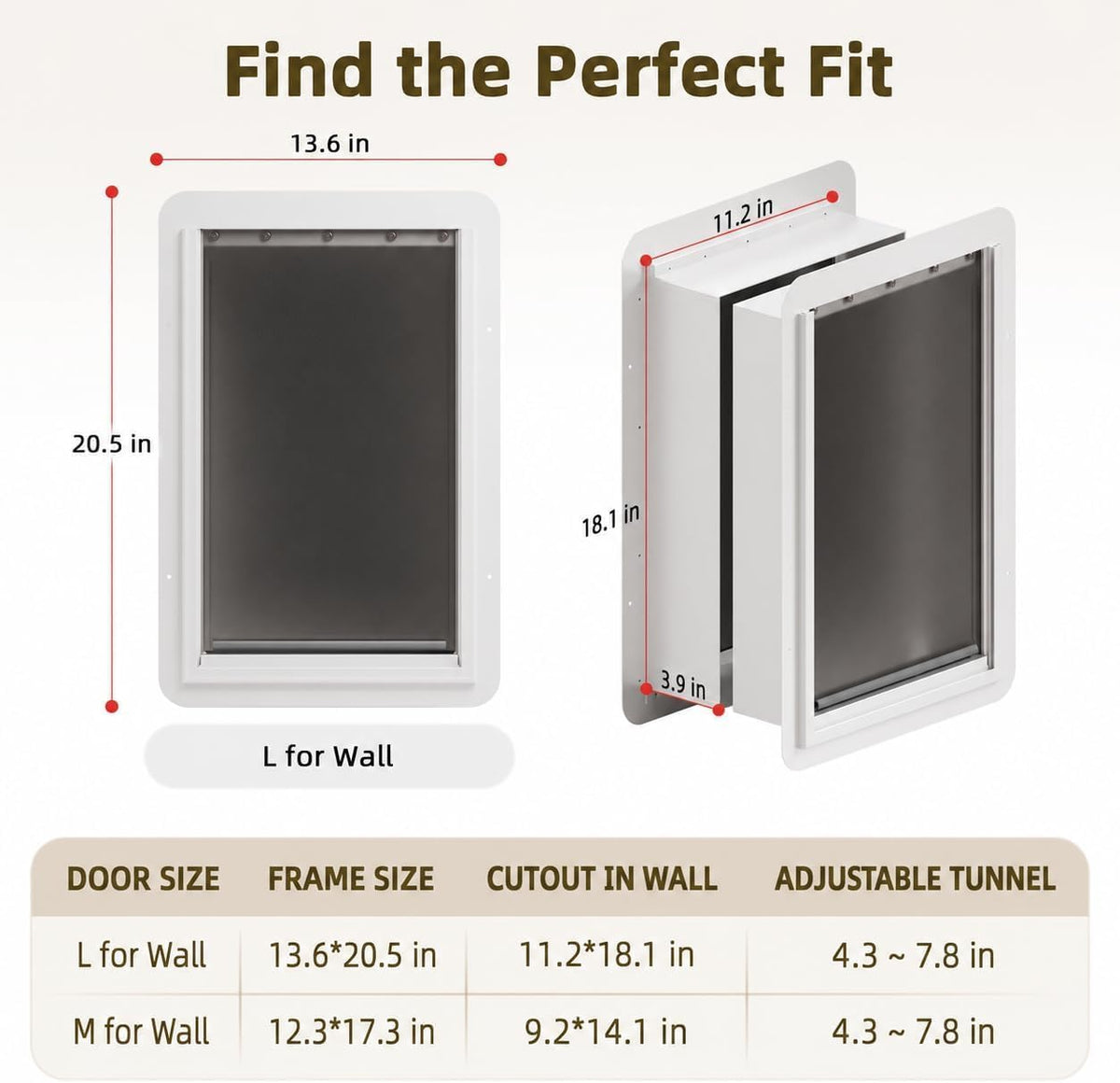 URSPET Medium Dog Door for Wall, 3-Flap Insulated, Steel Frame - White / Medium / For Wall - image 2