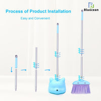 Bluocean 28 inch blue kids mini broom and dustpan with cartoon cats - view 4