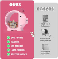 KMC wooden piggy bank for kids with clear acrylic front panel in pink - view 9