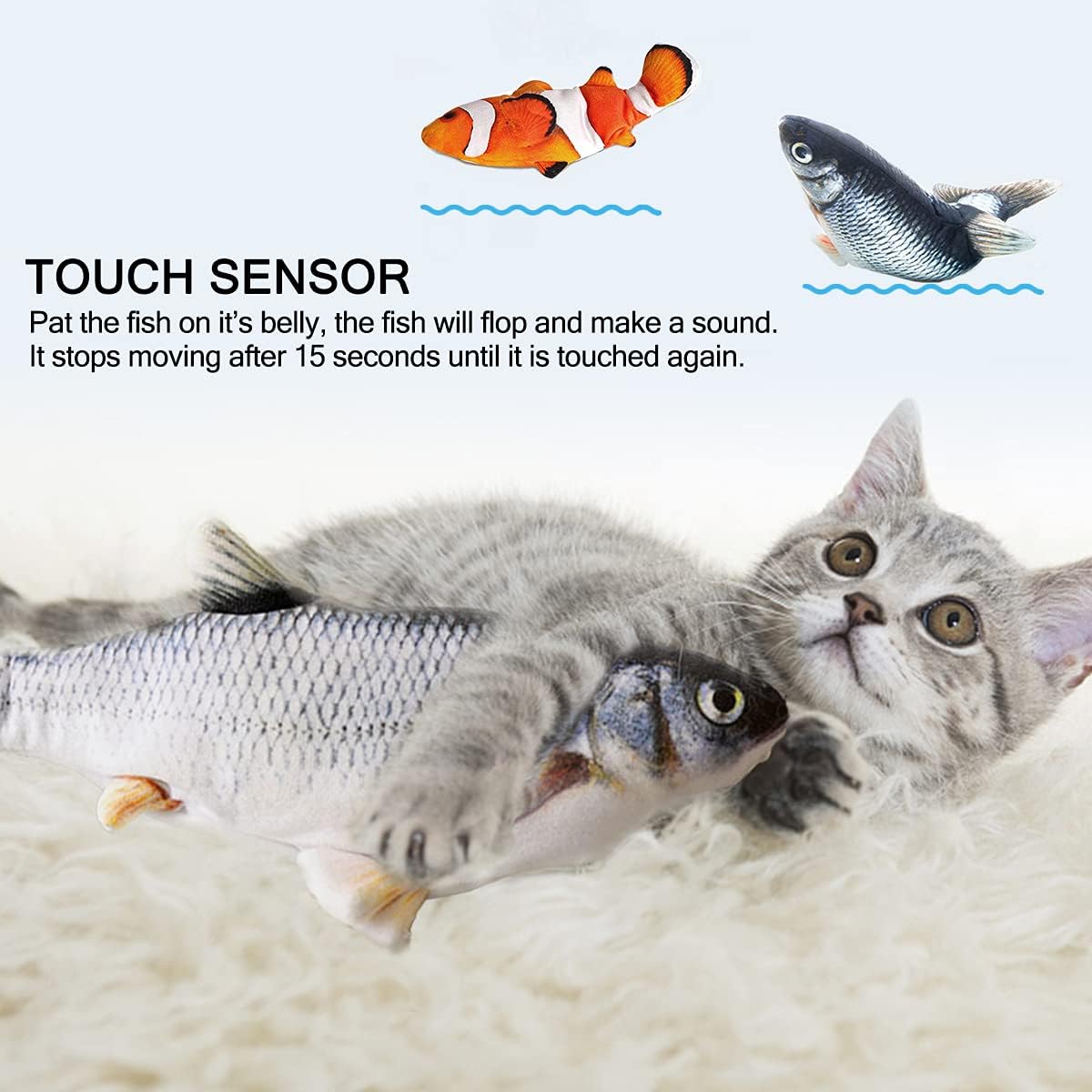 Tocirelo Cat Toys Flopping Fish with Catnip - Carp+Clownfish - image 2