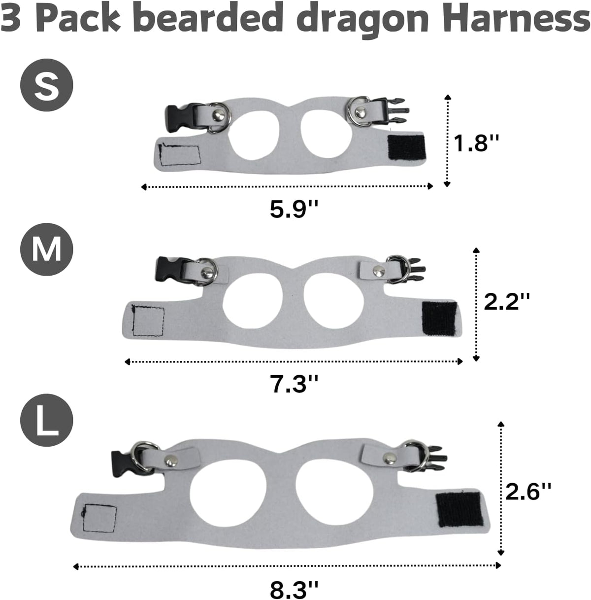 SEZDEKI 3 pack grey leather bearded dragon harness set with retractable leash - view 2