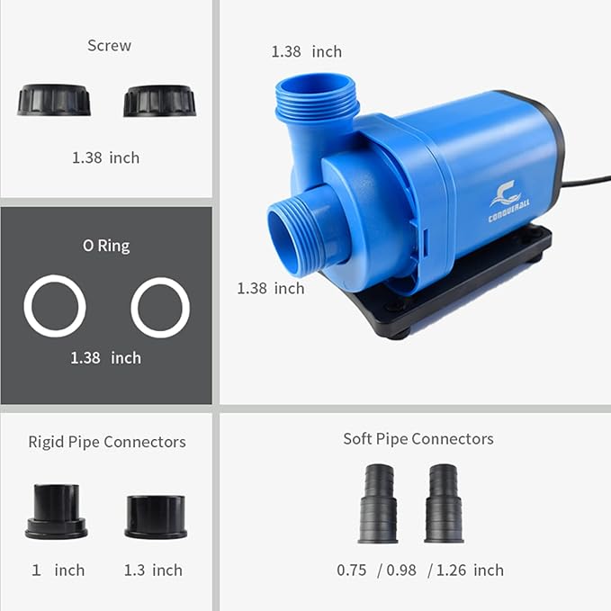 CONQUERALL 2640GPH 65W 24.5ft DC 24V Sine Wave Quite Submersible and Inline Pump for Fish Tank, Fountains, Hydroponics, Waterfalls, Aquariums, Fresh and Sea Water CHS-10000 NdFeB Magnet 3year