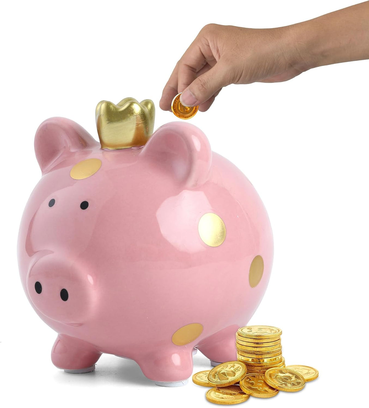 SOBEIT Piggy Bank for Kids Girls Boys, Glazed Ceramic Coin Bank - Style 2 Pink