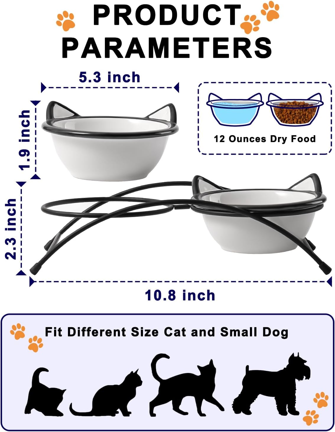 Y YHY Cat Food Bowls, 12 oz Raised Cat Bowls for Food and Water,Ceramic Elevated Pet Dishes Bowls - image 2