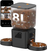 Automatic Cat Feeder for 2 Cats, Timed Cat Food Dispenser - Matte Black / Camera & WiFi-Two Bowls