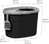 IRIS USA Top Entry Cat Litter Box, Hooded Privacy - Oval / Black w/ Scoop - image 2