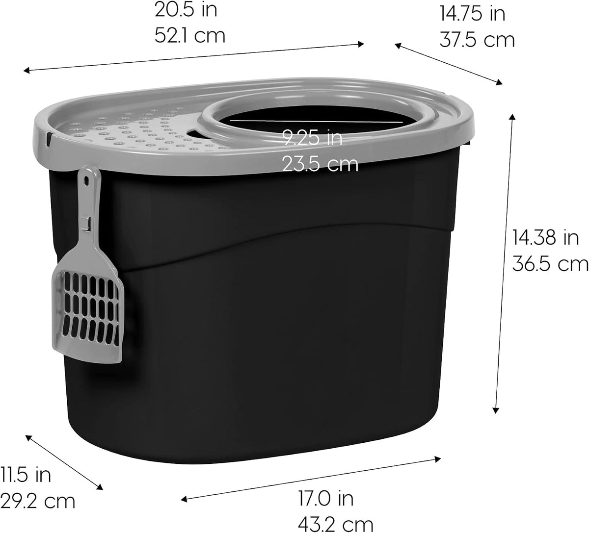 IRIS USA Top Entry Cat Litter Box, Hooded Privacy - Oval / Black w/ Scoop - image 2