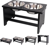 HTB Elevated Dog Bowls,Raised Dog Bowl Stand with 2 Stainless Steel Bowls,Elevated Raised Dog Bowls - large-10"tall,48 Oz bowl / Black