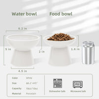 2-Pack Elevated Ceramic Cat Bowls Extra Wide for Food & Water – Essentials for Cats - White - image 3