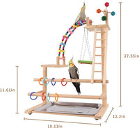Bird Playground, Perch Stand Parrot Playstand Play Gym with 2 Perches Stand Windmill Toys, Playpen for Parakeet Conure Cockatiel Lovebird Budgie Caique, Exercise Playgym with feeding Cups
