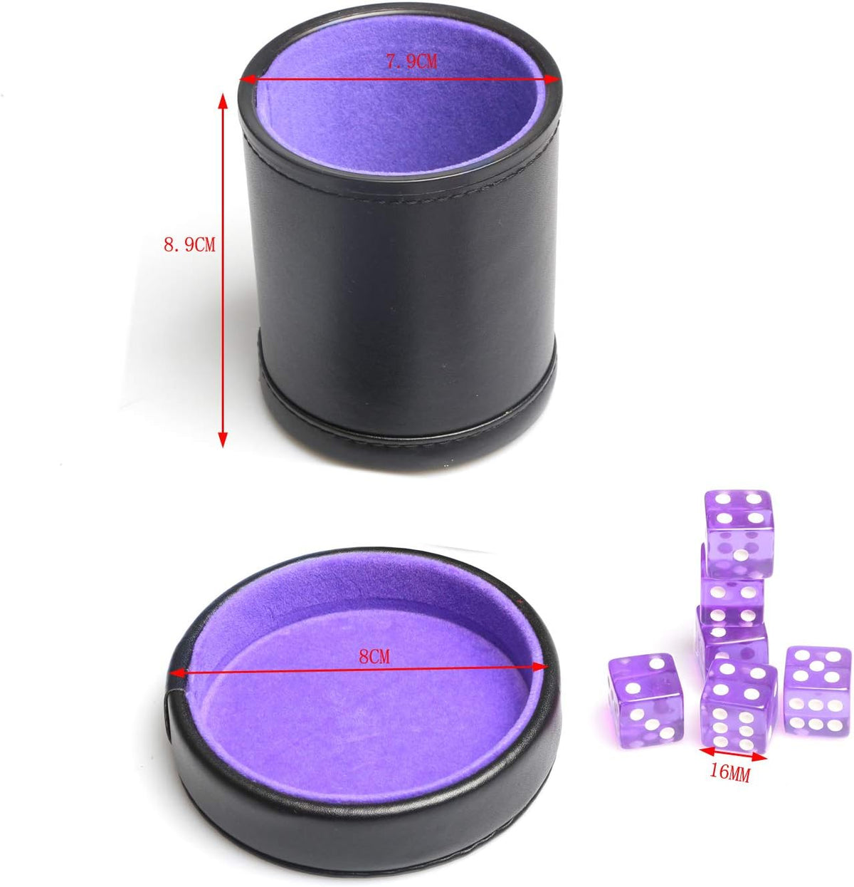 PU Leather Dice Cup Purple Velvet Lined Quiet Shaker with Lid - Purple - image 4