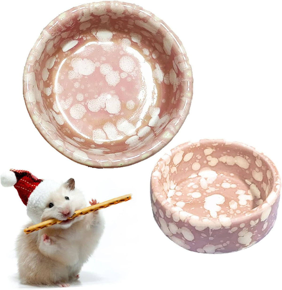 2 Pcs Hamster Food Bowl Guinea Pig Ceramic Water Bowl Small Animal - Pink / 2Pcs:S