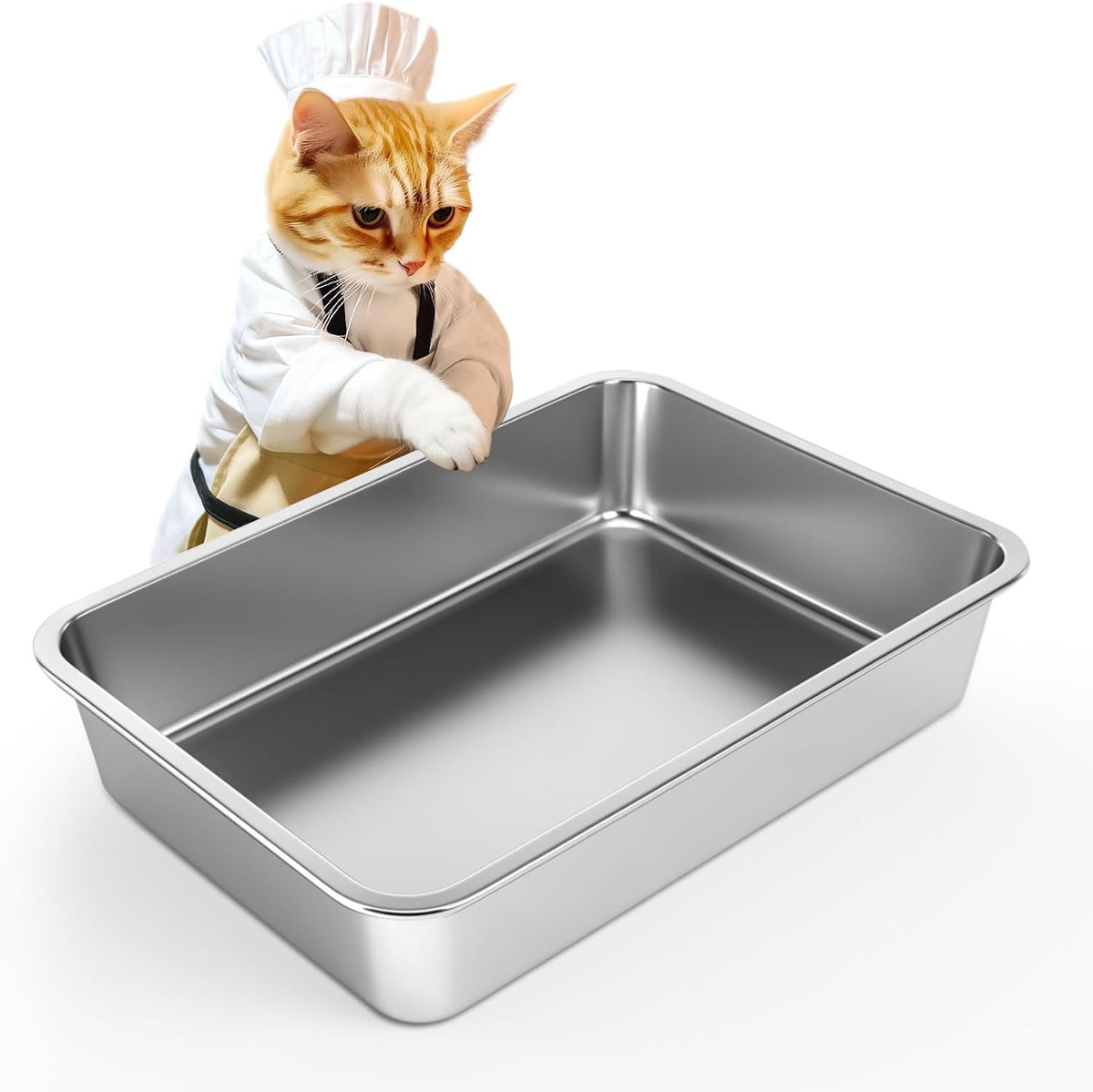 Stainless Steel Cat Litter Box - 17.5"L x 13.5"W / 4" H