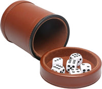 Leatherette Dice Cup with Lid Includes 6 Dices - Darkbrown