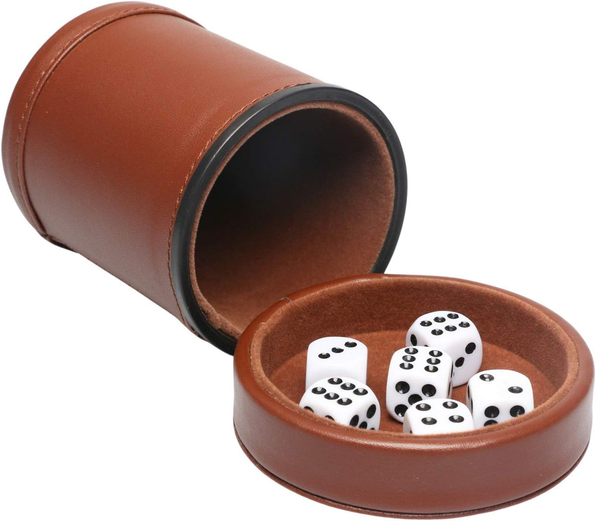 Leatherette Dice Cup with Lid Includes 6 Dices - Darkbrown