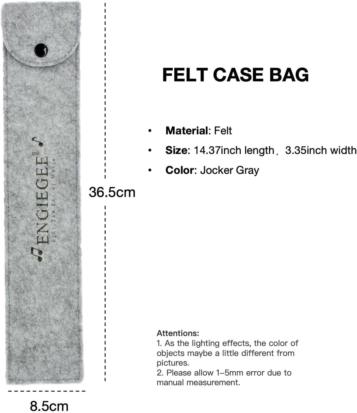 Felt Recorder Case for Soprano, Gray, for Kids – Fun for Kids & Family - Gray Bag - image 2