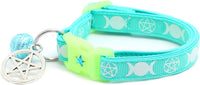 Wicca Cat Collar with Occult Charm & Bell - Small(10lbs & Less) / Aqua
