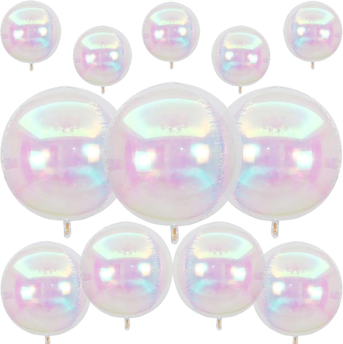 12PCS Iridescent Round Foil Balloons 22" 15" 10" Large Holographic - 22/15/10inch Iridescent