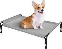 Veehoo Outdoor Elevated Dog Bed, Raised Dog Cot for Small Medium Dogs, Cooling Washable Waterproof Pet Hammock Beds with Slope Headrest, Breathable Mesh and Sturdy Frame, M, Grey, CWC2204