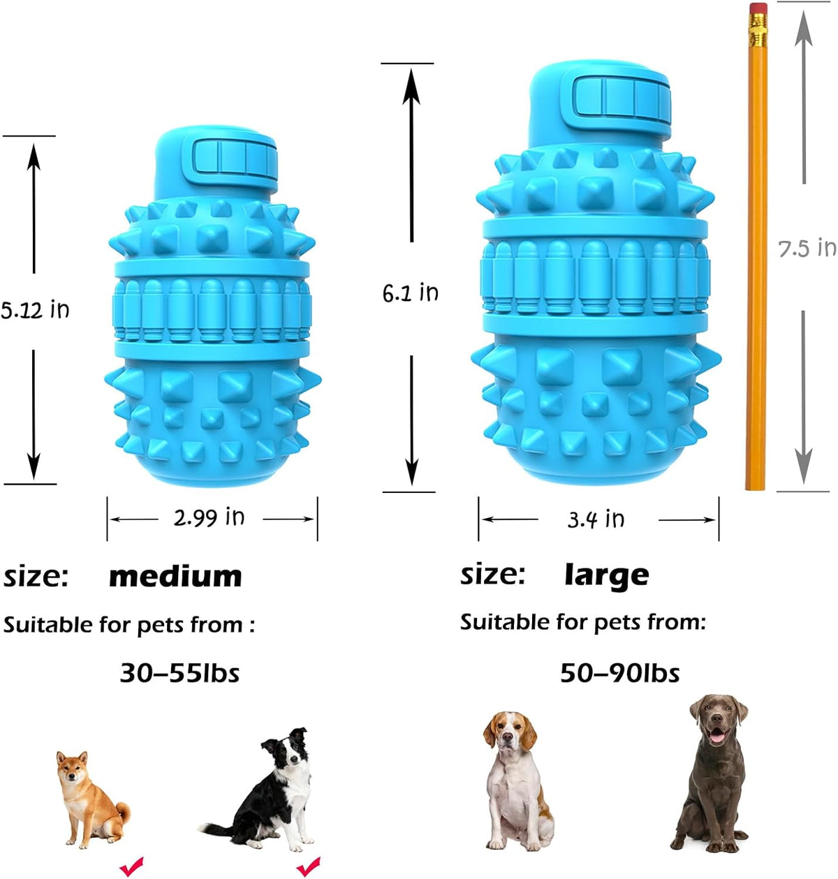 Natural Rubber Squeaky Dog Chew Toy for Large Aggressive Chewers – Essentials for Dogs - Azure / Medium（For 30–55 lb dogs） (Pack of 1) - image 2