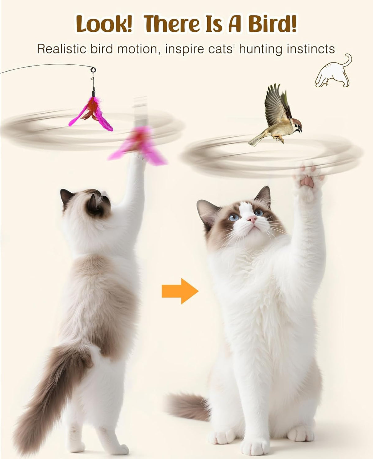 Pawaboo Cat Feather Wand Interactive Toy - Rose + Red Brown - image 4