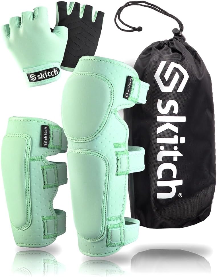 Skitch kids protective gear set with knee pads, elbow pads, wrist guards and bag